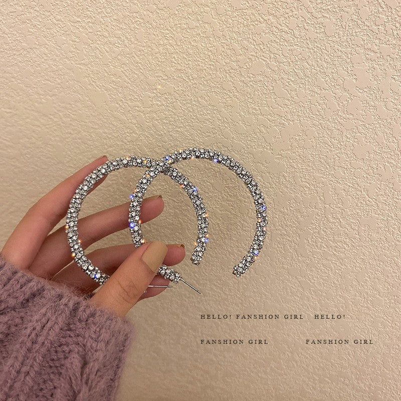 European and American popular diamond-encrusted metal long tassel earrings for women, high-end earrings with niche temperament