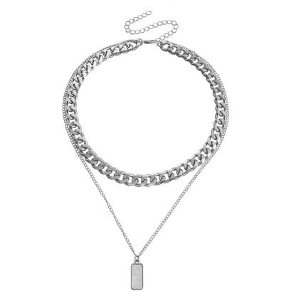Double layer geometric round white mother-of-pearl pendant necklace for women