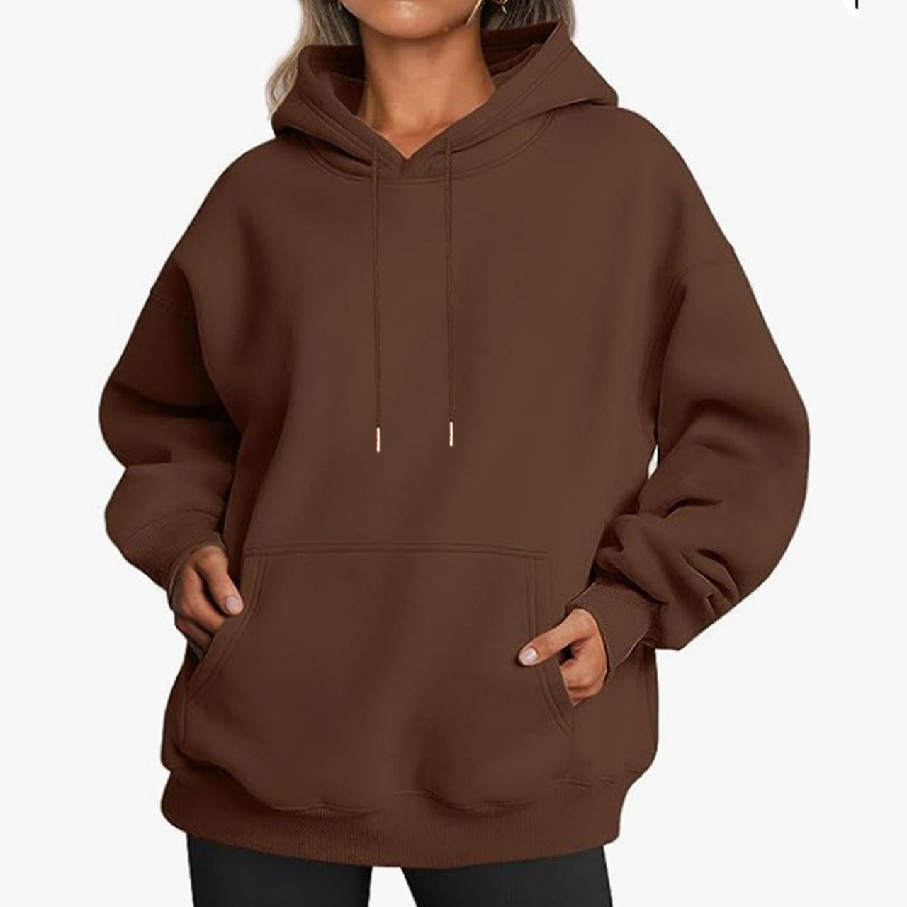 New autumn oversized drop shoulder sleeves women's hooded fleece sweatshirt