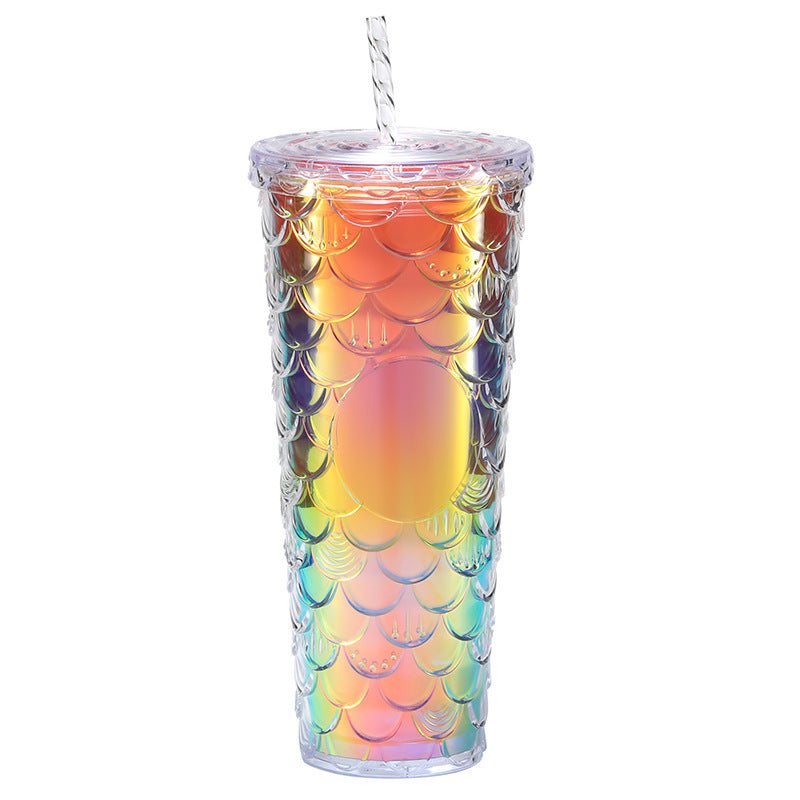 Large capacity, high appearance, colorful gradient double-layer creative internet celebrity new large fish scale cup