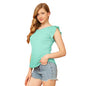 Fashionable summer women's clothing solid color round neck ruffles sweet and fresh girlish style short sleeves