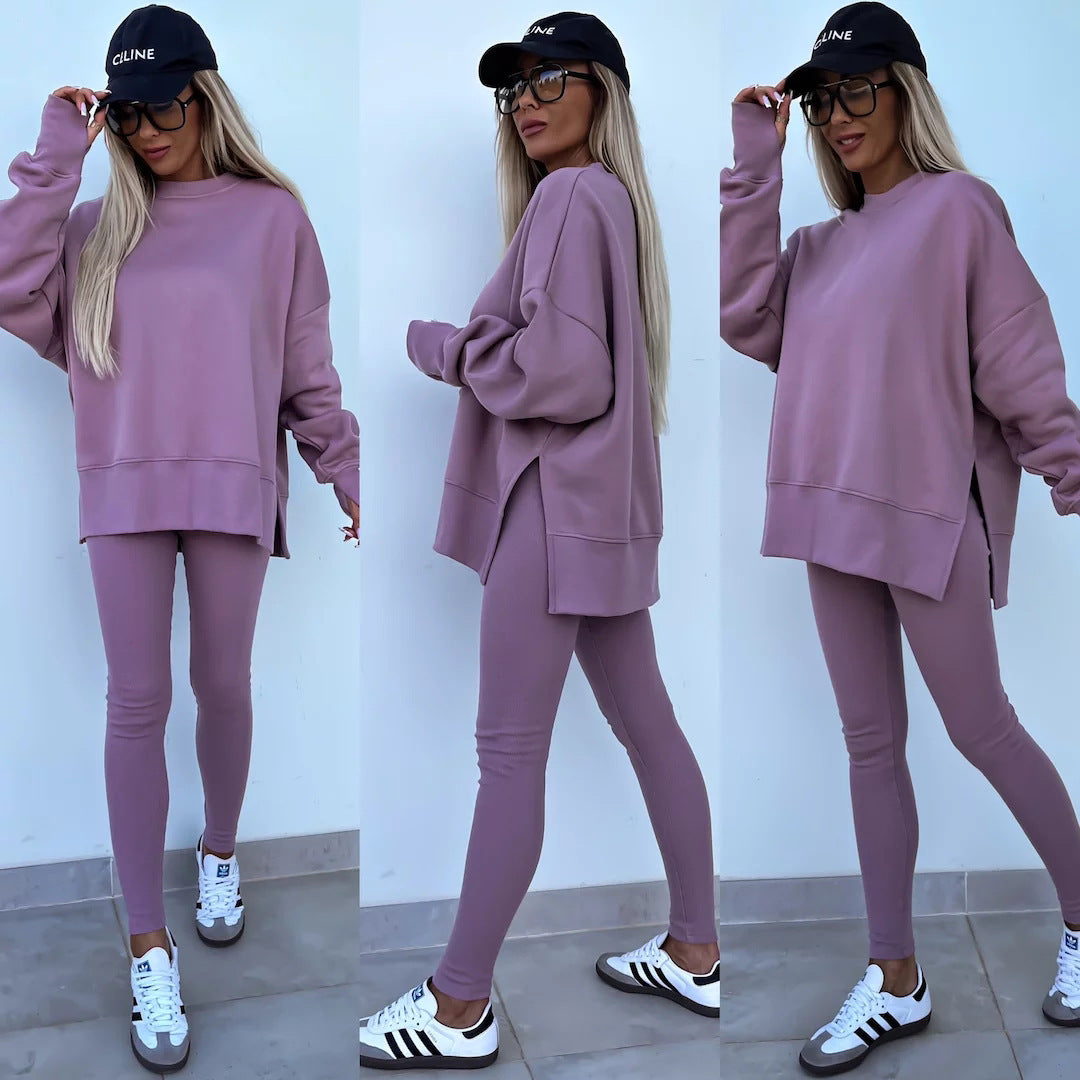 Spring women's European and American casual tight trousers loose sweatshirt set two-piece set