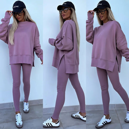 Spring women's European and American casual tight trousers loose sweatshirt set two-piece set