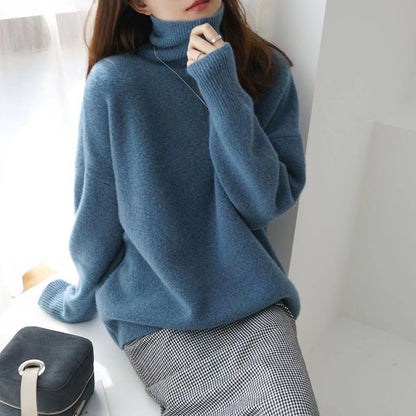 Autumn and winter thickened turtleneck women's loose versatile knitted pullover sweater lazy style bottoming shirt for women to wear outside
