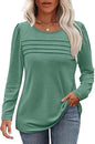 Autumn and winter round neck long sleeve chest tuck line pleated top
