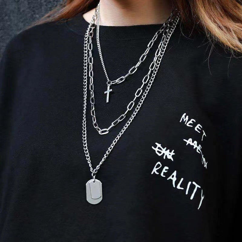 European and American style fashion double-layered love necklace for women splicing cold style women's hip-hop long sweater sweater chain ins trend