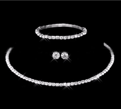 Bridal necklace earrings bracelet three piece set