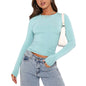 European and American clothing casual long-sleeved T-shirt spring and autumn solid color slim pullover T-shirt women's street wear bottoming shirt top