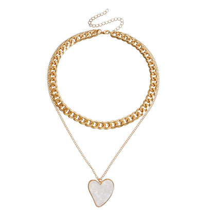Double layer geometric round white mother-of-pearl pendant necklace for women