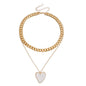 Double layer geometric round white mother-of-pearl pendant necklace for women