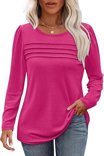 Autumn and winter round neck long sleeve chest tuck line pleated top