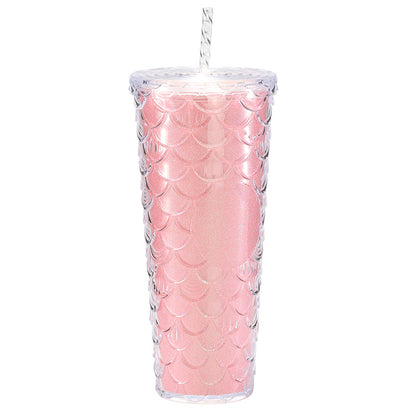 Large capacity, high appearance, colorful gradient double-layer creative internet celebrity new large fish scale cup