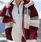 Women's autumn and winter loose plush multicolor hooded coat