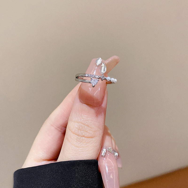 European and American ins style open ring women's high-end personalized pearl index ring niche design hand jewelry