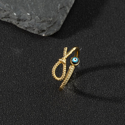 Copper zircon enamel oil drop ring for women evil eye retro pinky ring open ring