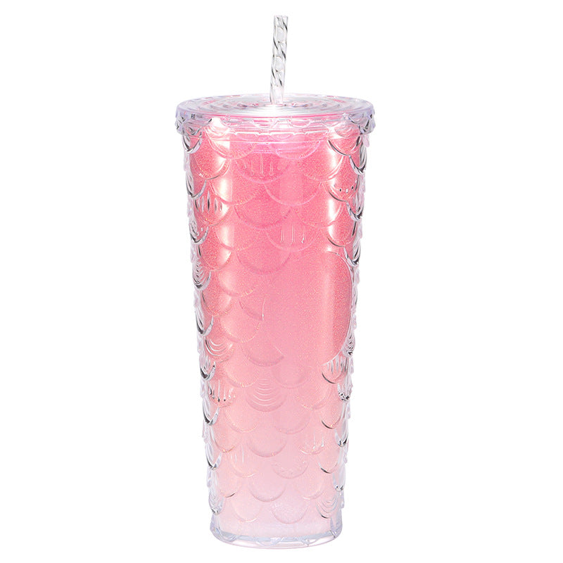 Large capacity, high appearance, colorful gradient double-layer creative internet celebrity new large fish scale cup