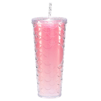 Large capacity, high appearance, colorful gradient double-layer creative internet celebrity new large fish scale cup