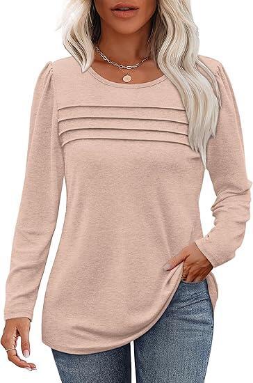 Autumn and winter round neck long sleeve chest tuck line pleated top
