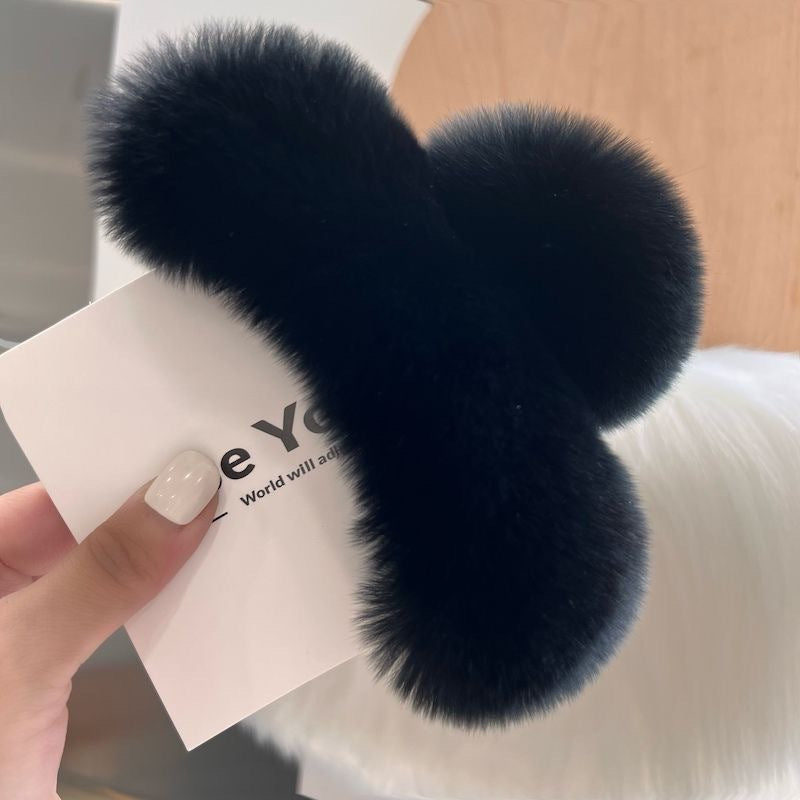 Large genuine rex rabbit fur hair clip