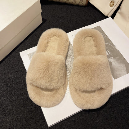 New style women's furry slippers for outdoor wear