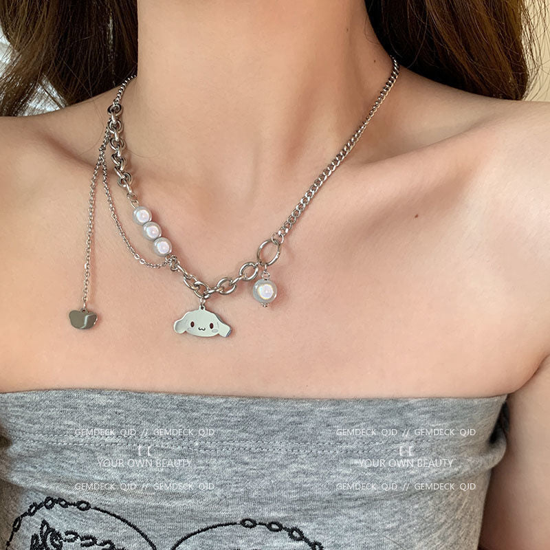 European and American style fashion double-layered love necklace for women splicing cold style women's hip-hop long sweater sweater chain ins trend
