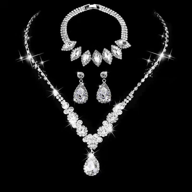 Bridal necklace earrings bracelet three piece set