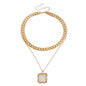 Double layer geometric round white mother-of-pearl pendant necklace for women