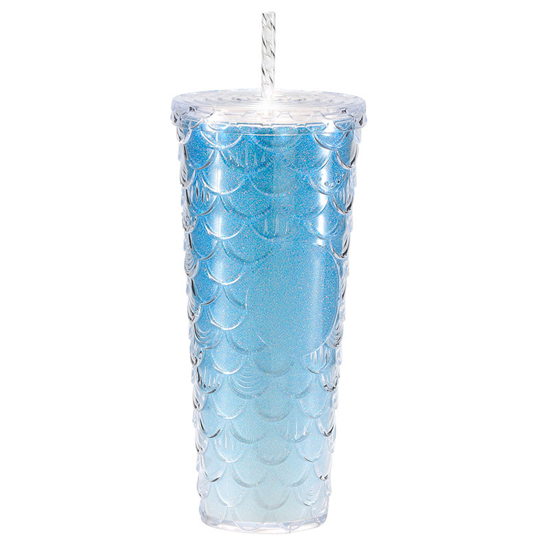 Large capacity, high appearance, colorful gradient double-layer creative internet celebrity new large fish scale cup