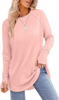 European and American women's round neck solid color long sleeve top