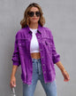 Women's ripped edge denim jacket autumn and winter long sleeve casual lapel top