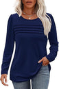 Autumn and winter round neck long sleeve chest tuck line pleated top