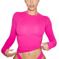 European and American clothing casual long-sleeved T-shirt spring and autumn solid color slim pullover T-shirt women's street wear bottoming shirt top