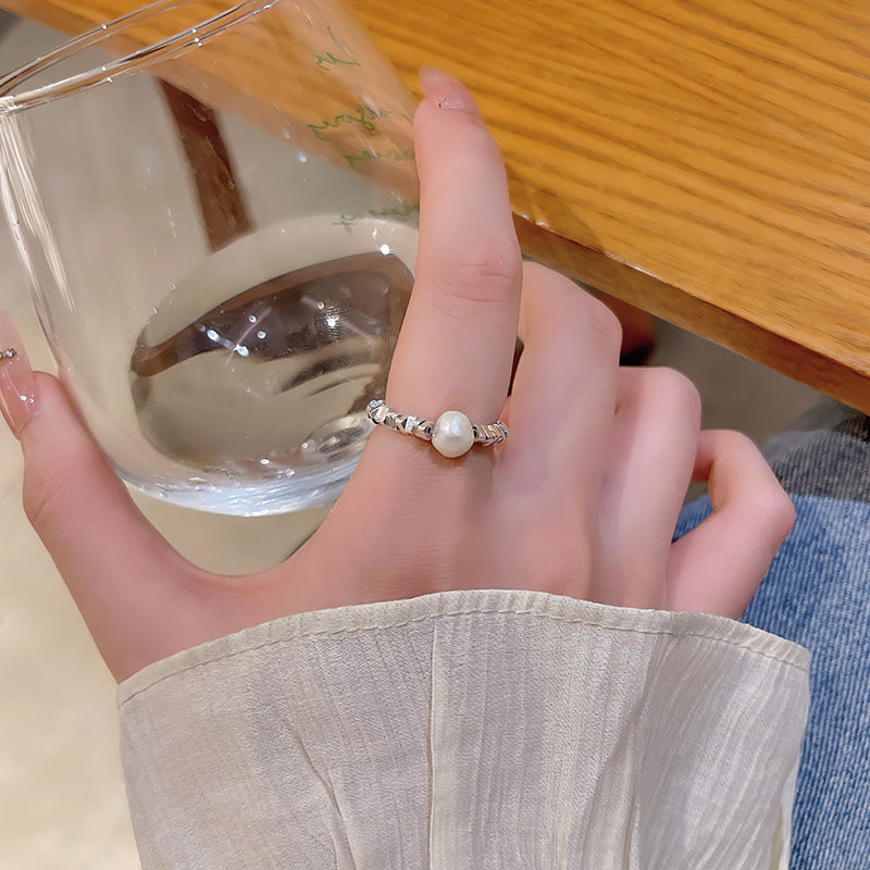 European and American ins style open ring women's high-end personalized pearl index ring niche design hand jewelry