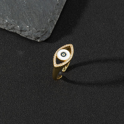 Copper zircon enamel oil drop ring for women evil eye retro pinky ring open ring