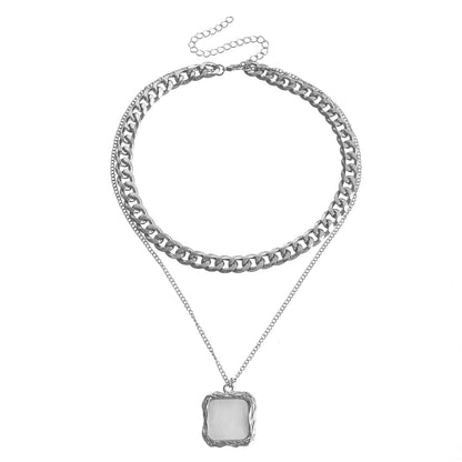 Double layer geometric round white mother-of-pearl pendant necklace for women