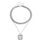 Double layer geometric round white mother-of-pearl pendant necklace for women