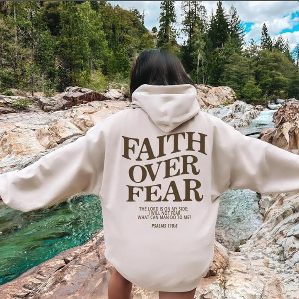 2023 New Hooded Long Sleeve Faith Over Fear Printed Sweatshirt