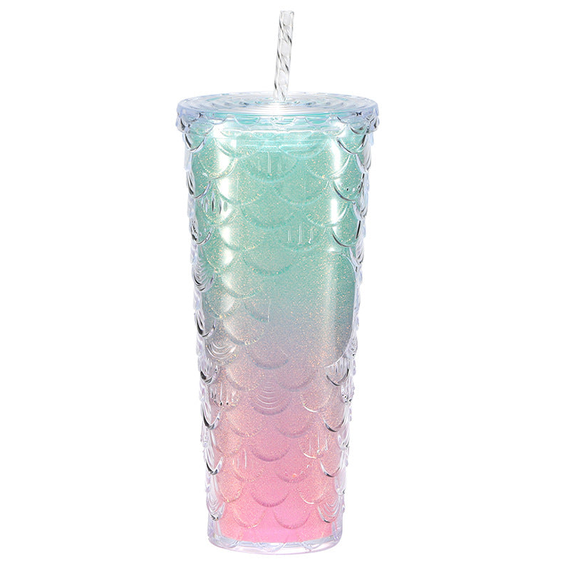Large capacity, high appearance, colorful gradient double-layer creative internet celebrity new large fish scale cup