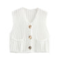 Spring and Autumn New Women's European and American Style Pocket Sleeveless Short Knitted Cardigan