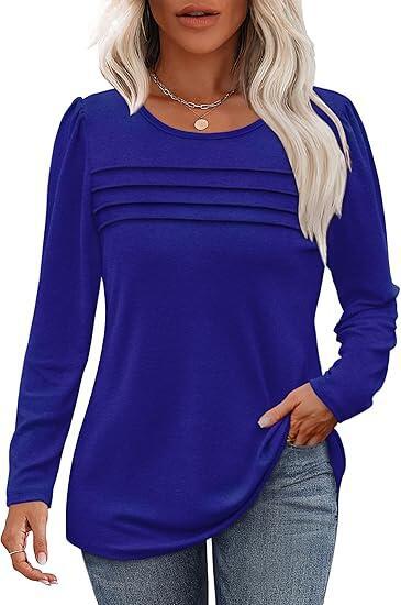 Autumn and winter round neck long sleeve chest tuck line pleated top