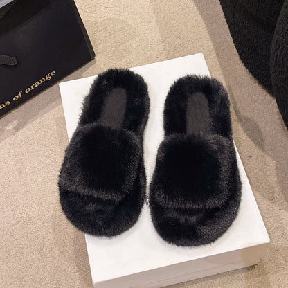 New style women's furry slippers for outdoor wear