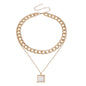 Double layer geometric round white mother-of-pearl pendant necklace for women