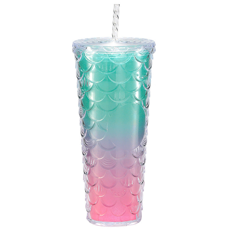 Large capacity, high appearance, colorful gradient double-layer creative internet celebrity new large fish scale cup
