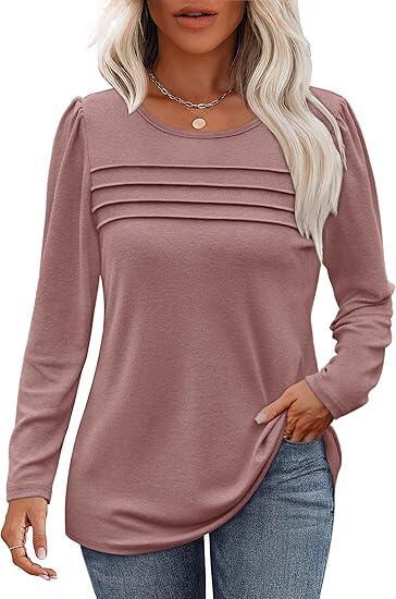 Autumn and winter round neck long sleeve chest tuck line pleated top