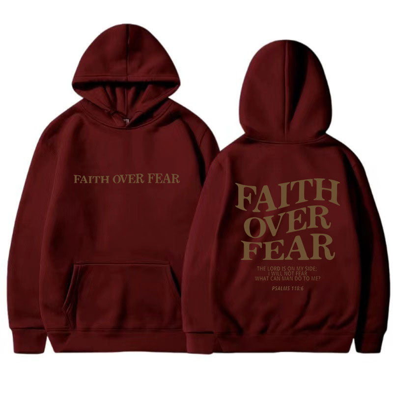 2023 New Hooded Long Sleeve Faith Over Fear Printed Sweatshirt