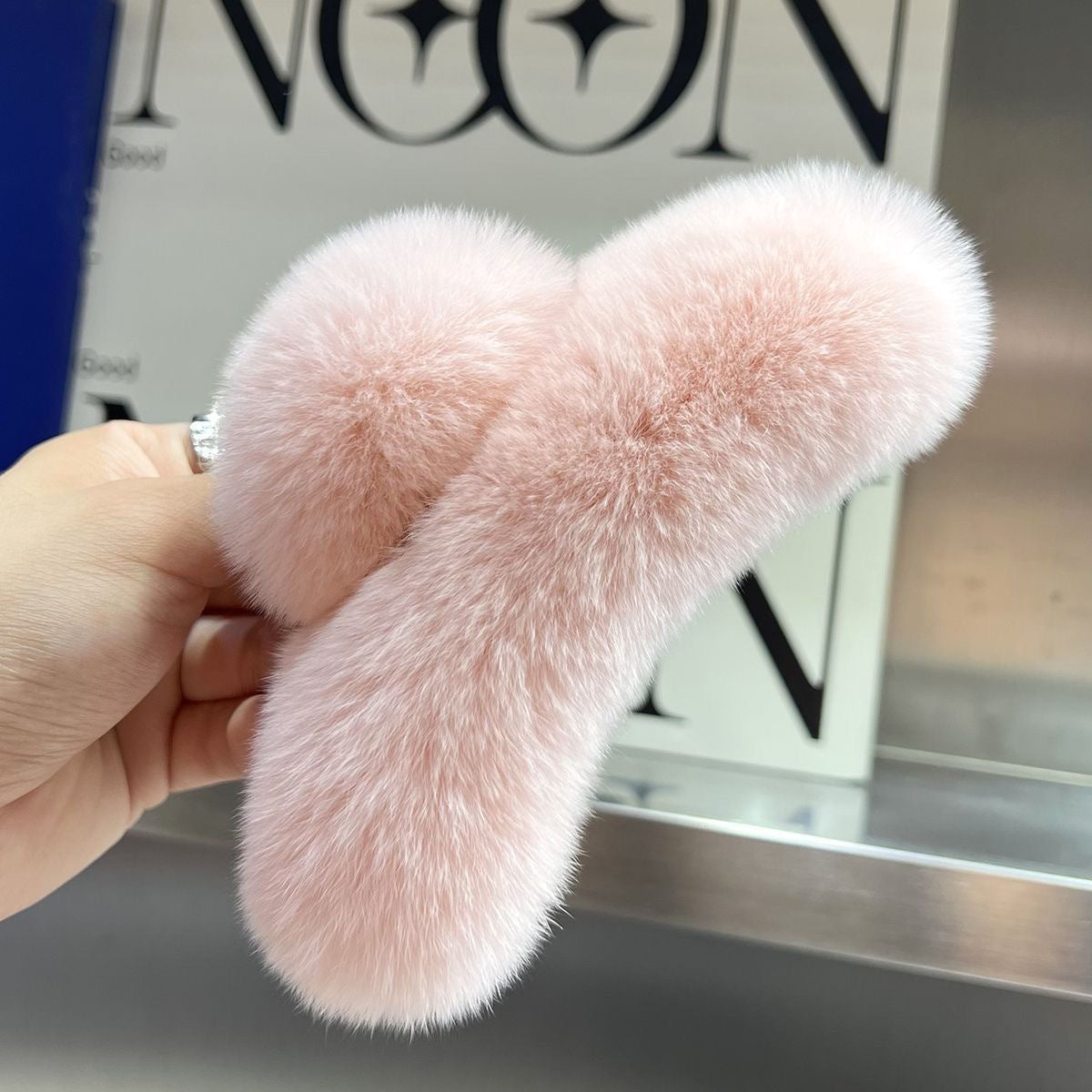 Large genuine rex rabbit fur hair clip
