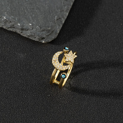 Copper zircon enamel oil drop ring for women evil eye retro pinky ring open ring