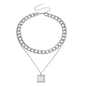Double layer geometric round white mother-of-pearl pendant necklace for women