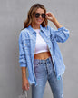 Women's ripped edge denim jacket autumn and winter long sleeve casual lapel top