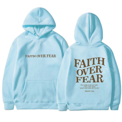 2023 New Hooded Long Sleeve Faith Over Fear Printed Sweatshirt